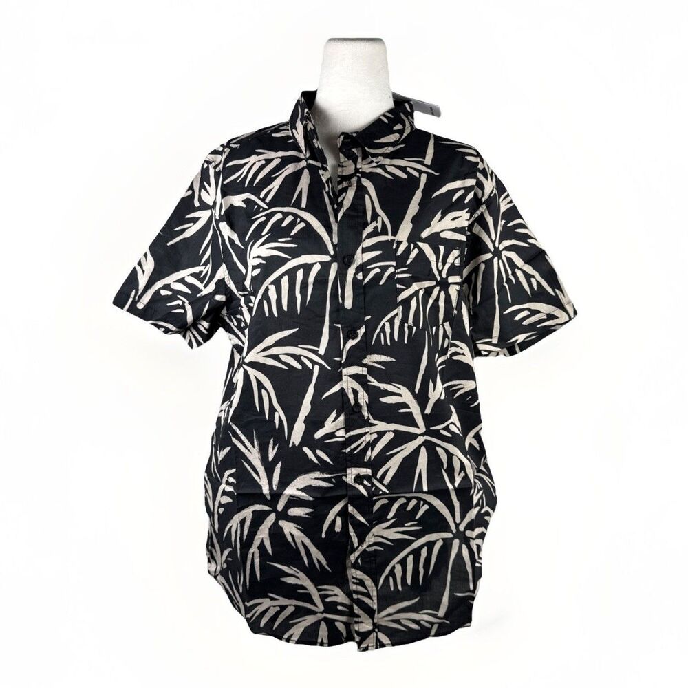 NWT Banks Journal Shirt Mens L Black Grove Tropical Palm Print Button Up Casual